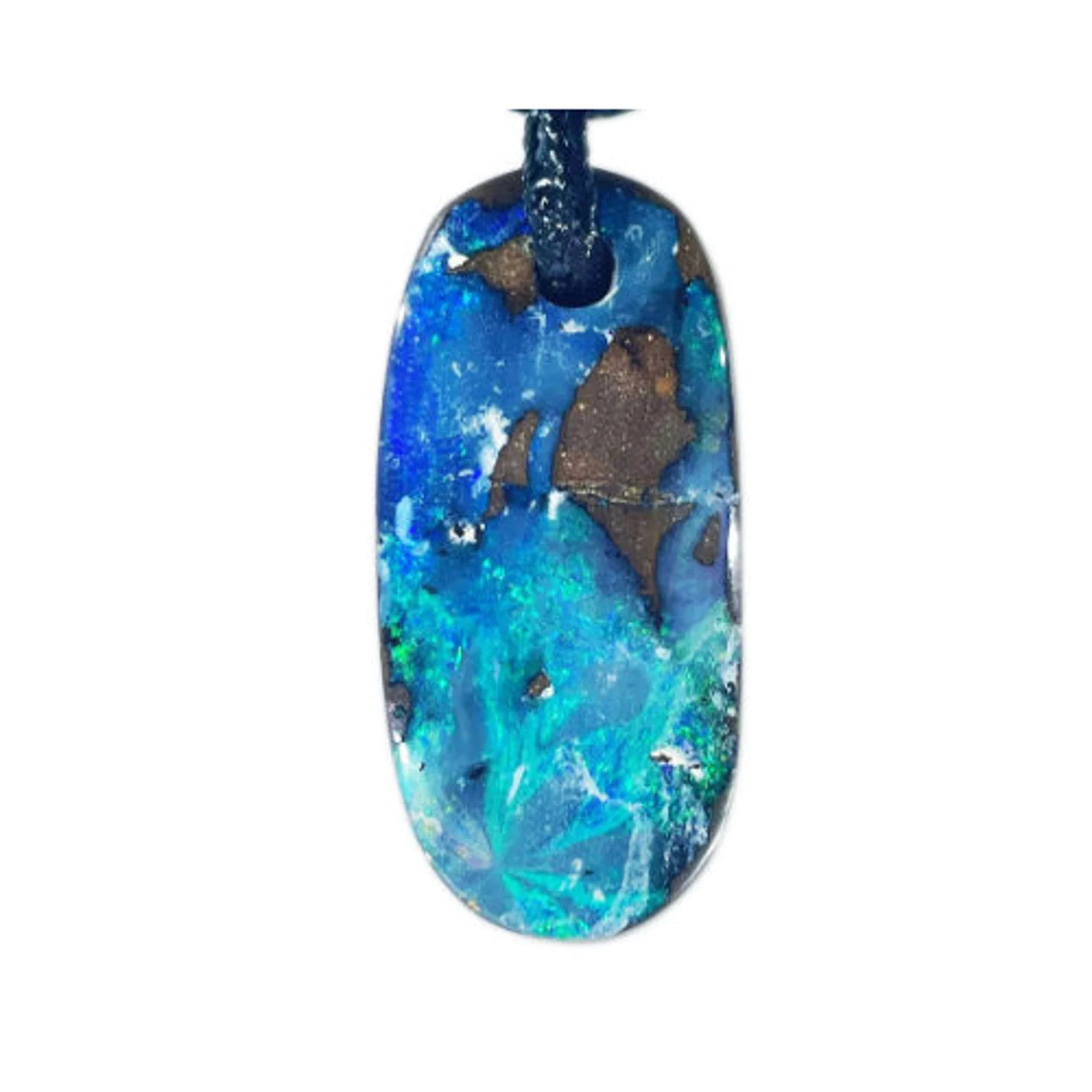 Blue Green Australian Boulder Opal Pendant with Adjustable Black Rope Necklace 38 ct