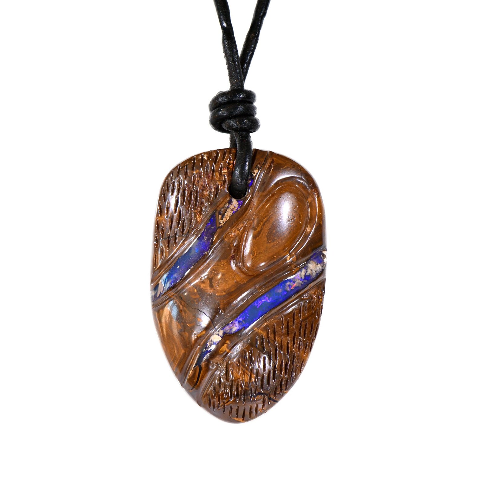 Hand Carved Boulder Opal Pendant
