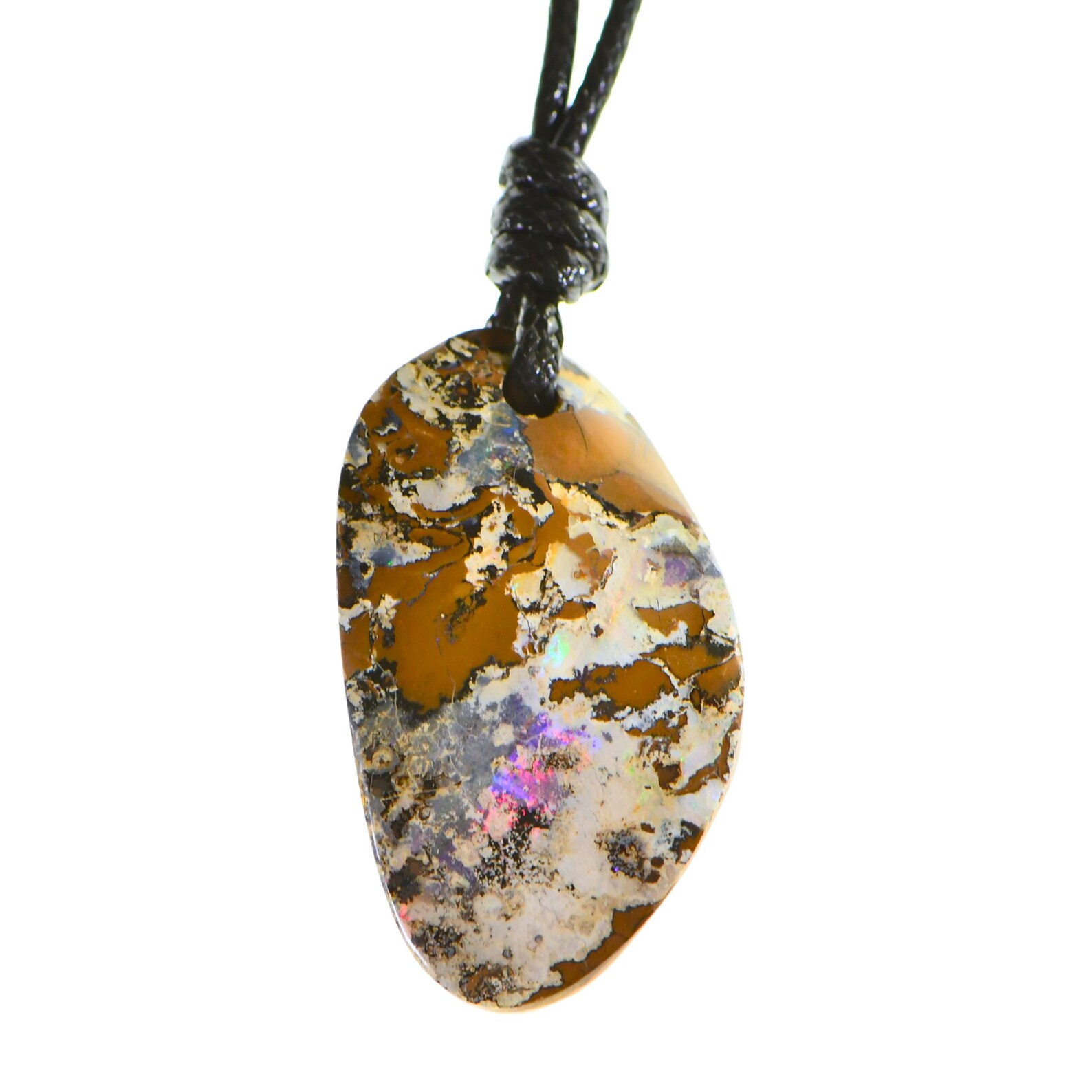 Pendant Necklace, Adjustable Rope Necklace, White Australian Boulder Opal