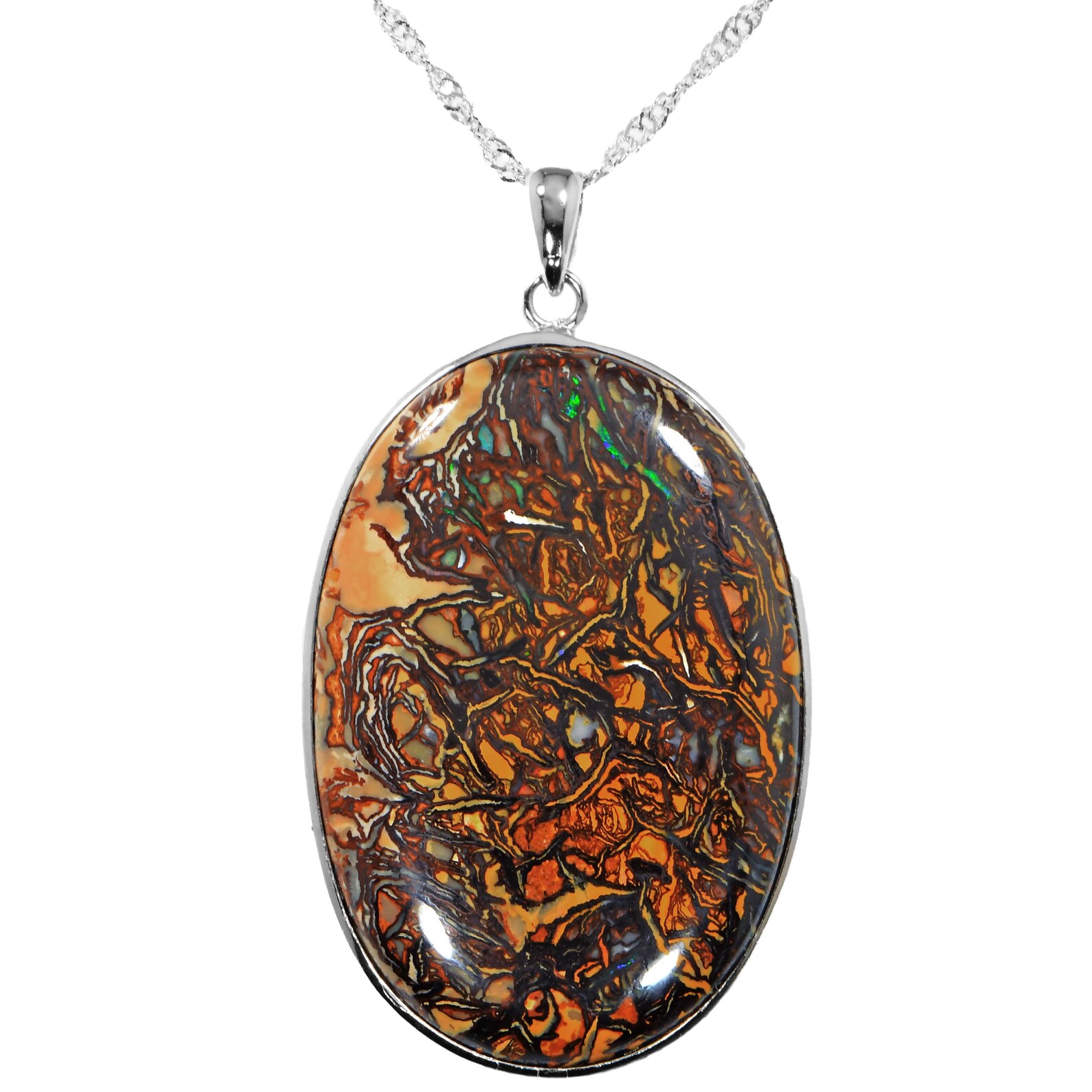 Pendant Necklace, Sterling Silver, Large Double sided Koroit Boulder Opal