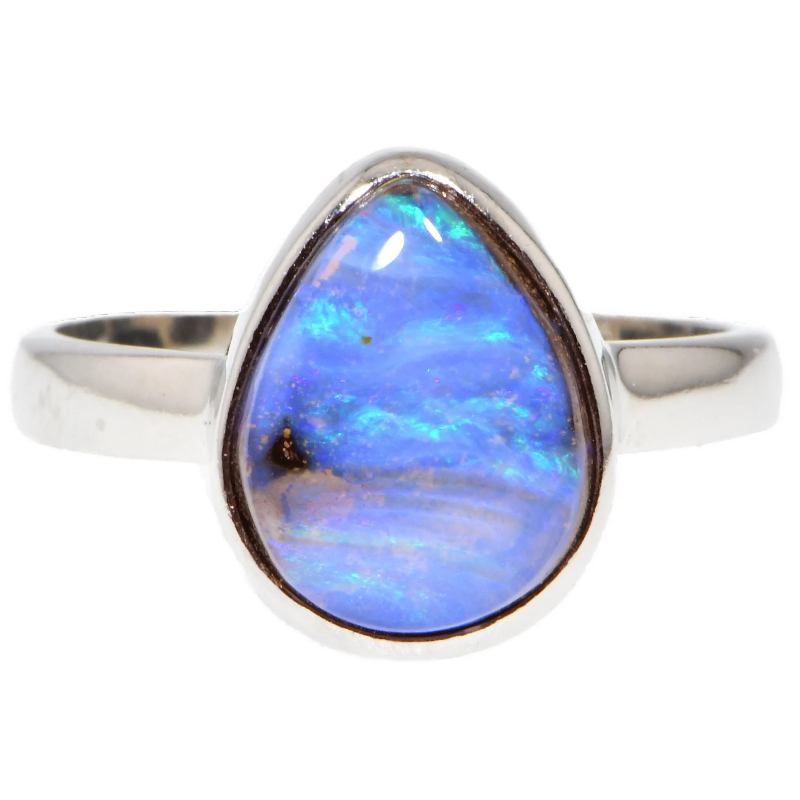 Ring Boulder Opal Blue Silver US7 Christmas Gift