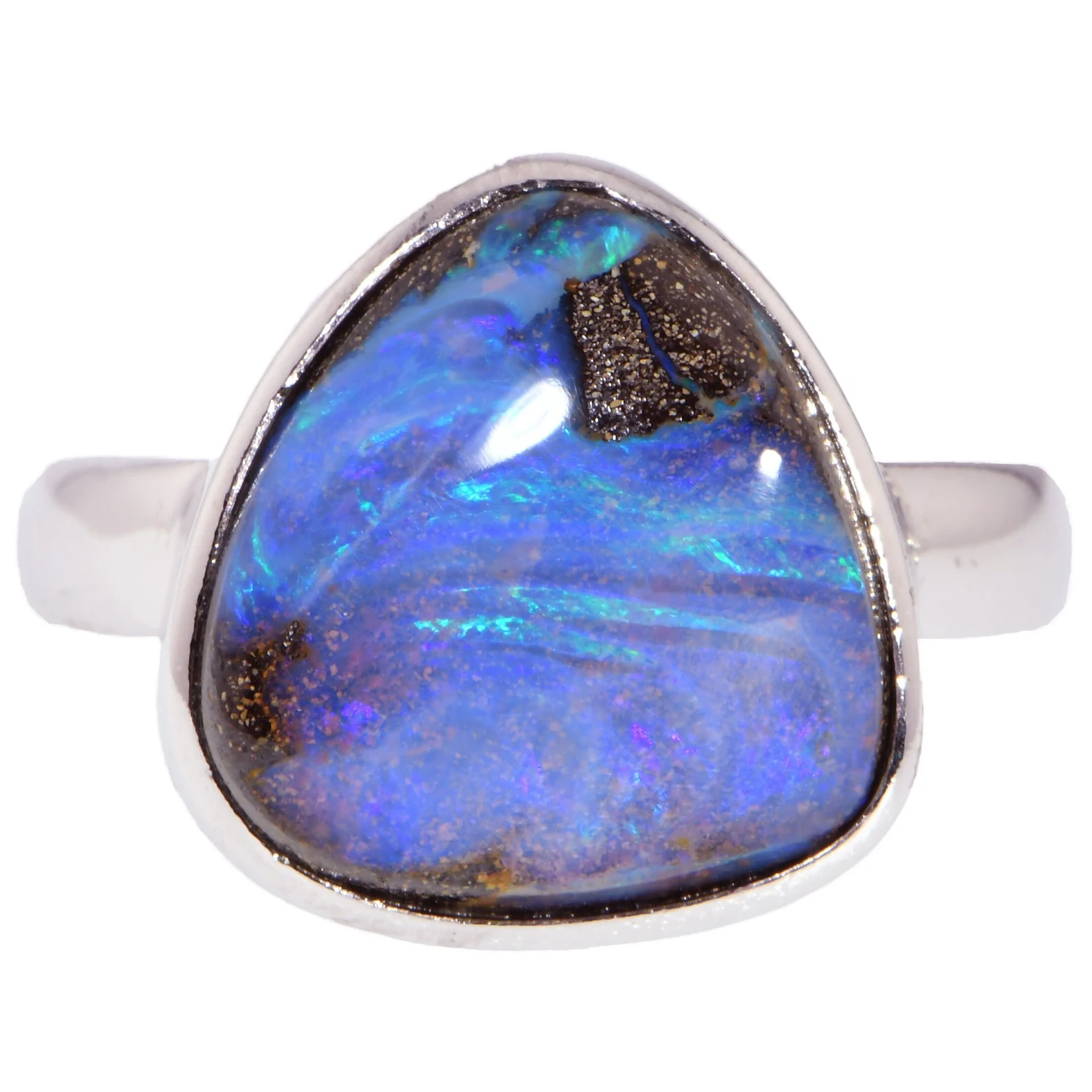 US6 Sterling Silver Solid Boulder Opal Ring 19.5 ct