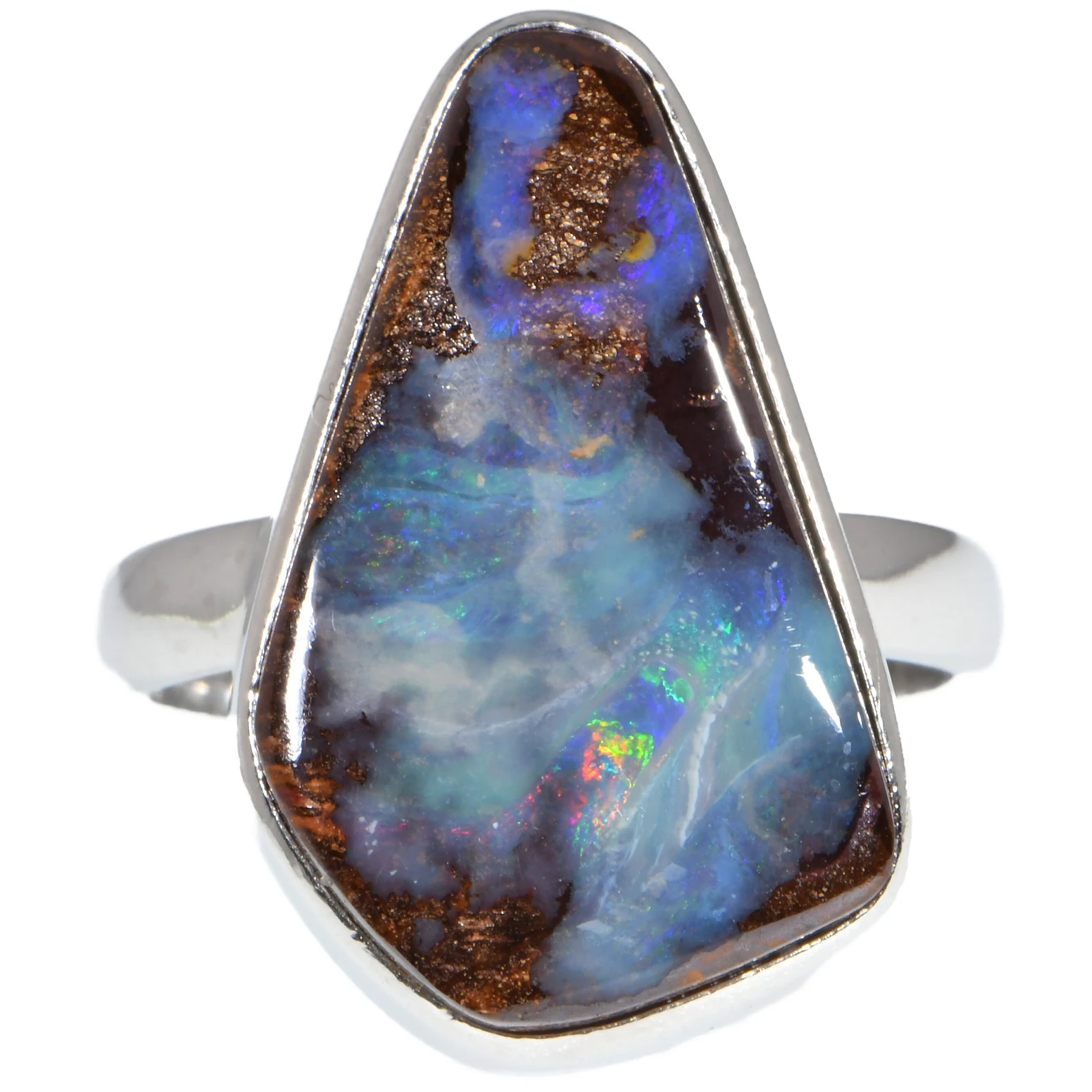 US8 1/2 Sterling Silver Solid Boulder Opal Ring 33 ct